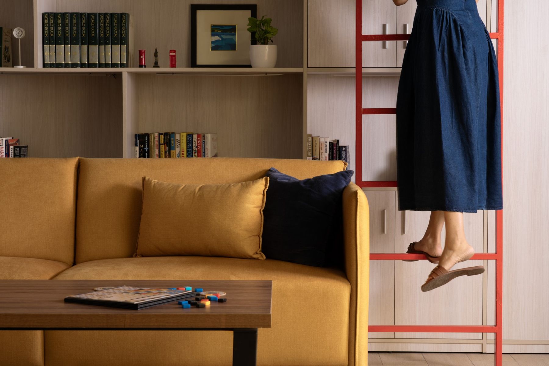 Reading corner beside the library wall